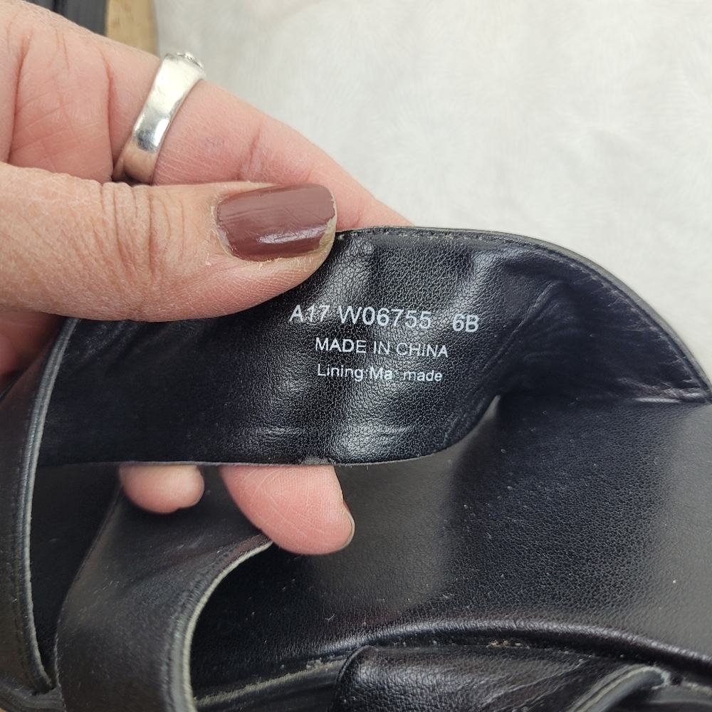Cole Haan black leather cross design wedge sandals cork platform heel minimal 6 - Picture 12 of 12
